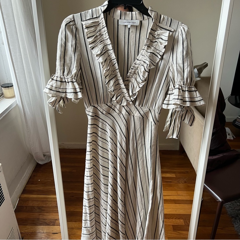 Lug Von Siga Dora Ruffled Striped Gauze Midi Dress size 36 C0 - Picture 4 of 7